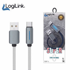 LOGILINK USB TO TYPE C NYLON FAST CHARGING DATA CABLE 1M WITH LIGHT (1 YEAR WARRANTY) WHITE