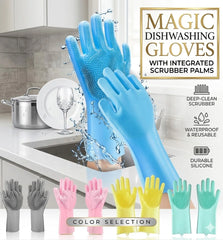 Magic Dishwashing Gloves with Scrubber – Reusable Silicone Cleaning Gloves for Kitchen & Home