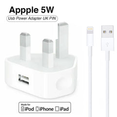 Iphone Usb 5W Power Adaptor UK Pin With Lightning to Usb Cable