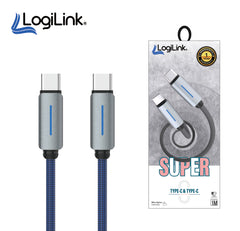 LOGILINK TYPE C TO TYPE C NYLON FAST CHARGING DATA CABLE WITH LIGHT 1M (1 YEAR WARRANTY) BLUE