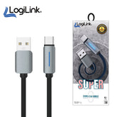 LOGILINK USB TO TYPE C NYLON FAST CHARGING DATA CABLE WITH LIGHT 1M (1 YEAR WARRANTY) BLACK