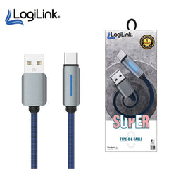 LOGILINK USB TO TYPE C NYLON FAST CHARGING DATA CABLE WITH LIGH 1M (1 YEAR WARRANTY) BLUE