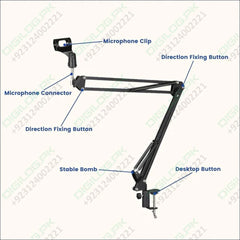 SYGA 35 METAL CANTILEVER MICROPHONE DESKTOP UNIVERSAL CAPACITOR WHEAT STAND (BLACK)