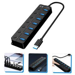 7-PORT EXPANDER USB 3.0 HUB with INDEPENDENT SWITCH PLUG PLAY