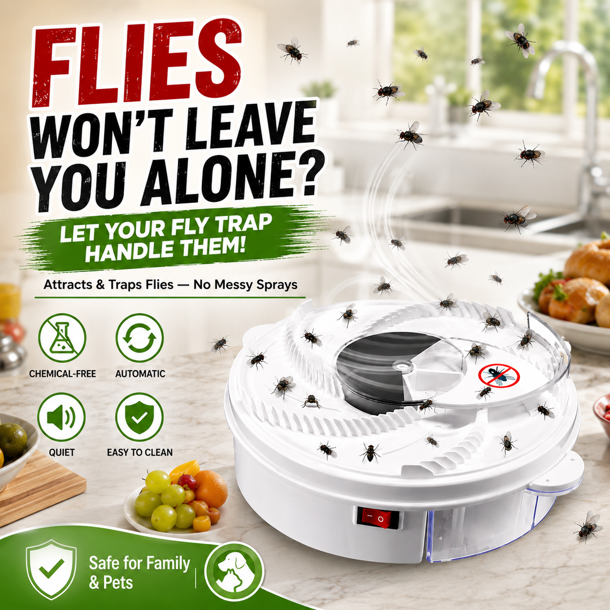Smart Electric Fly Trap | Chemical-Free Automatic Fly Catcher for Home & Kitchen