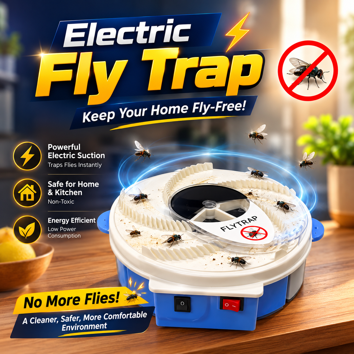 Smart Electric Fly Trap | Chemical-Free Automatic Fly Catcher for Home & Kitchen