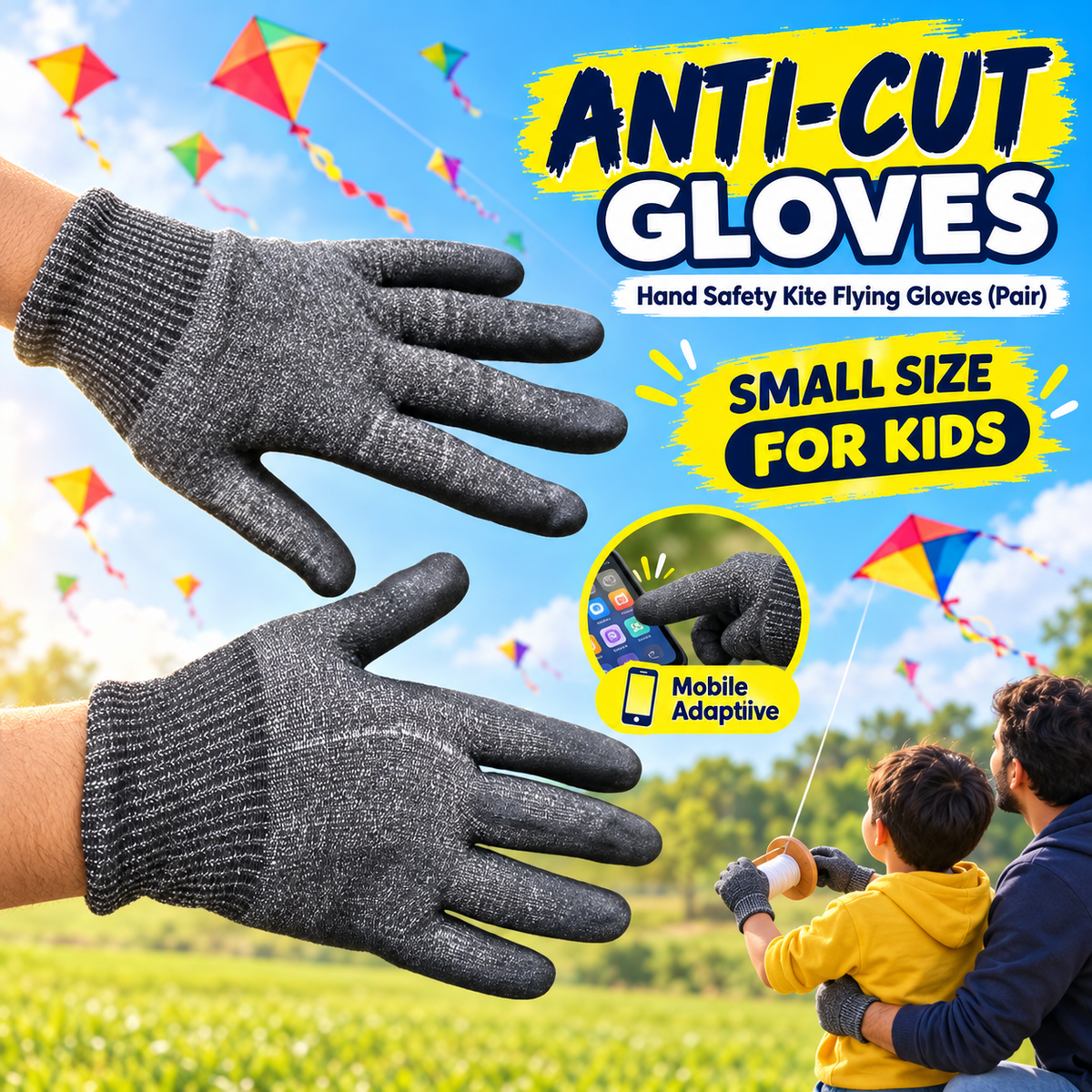 Anti-Cut | Hand Safety Kite Flying Gloves (Pair) | Mobile adaptive