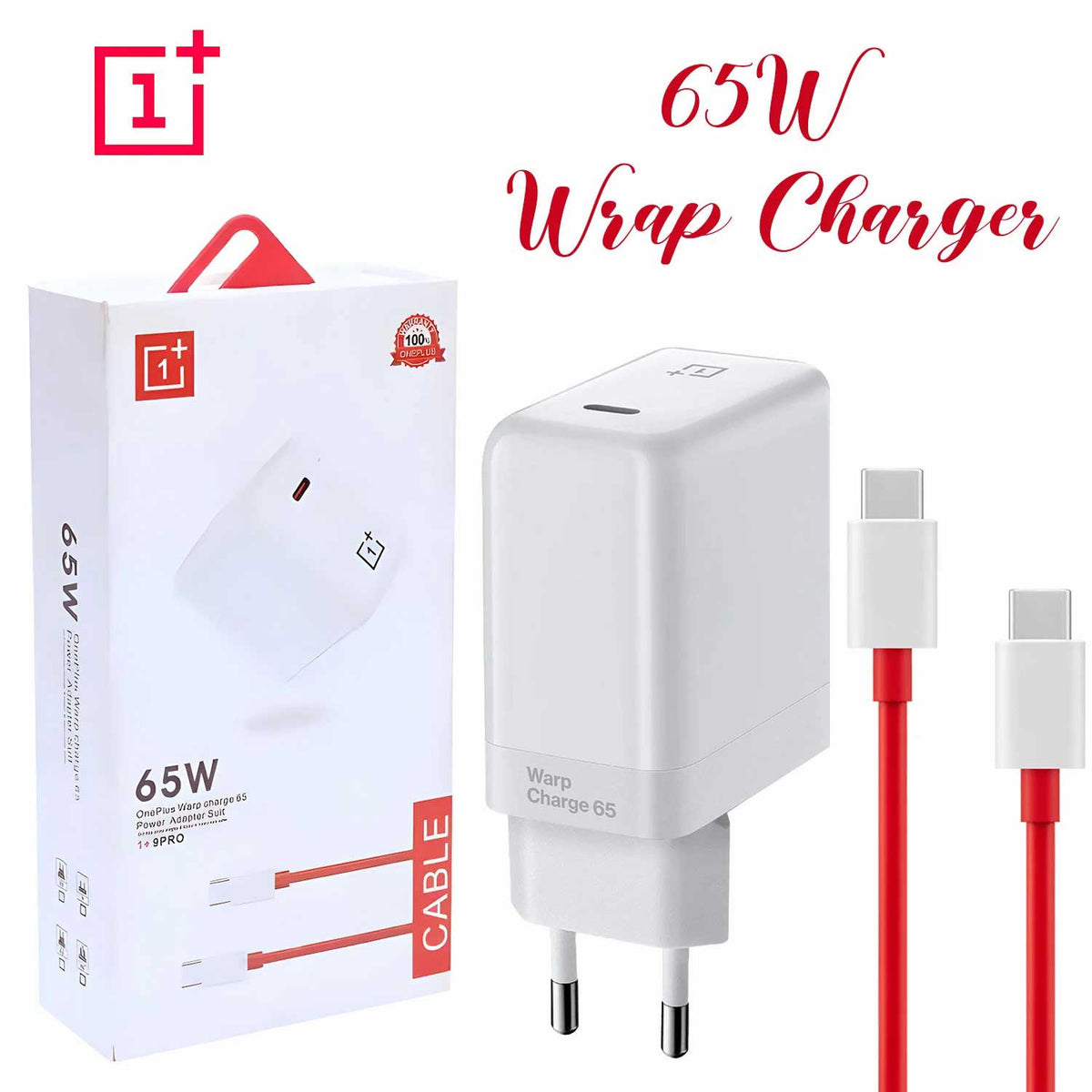 ONEPLUS 65W ORIGINAL SUPER FAST WARP CHARGE (US PIN) WITH TYPE C TO TYPE C CABLE