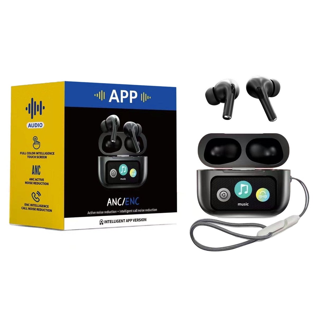 A9 PRO ANC/ENC Wireless Earbuds | Touch Control, Bluetooth 5.4, ZWSVIBE App Support, Black & White