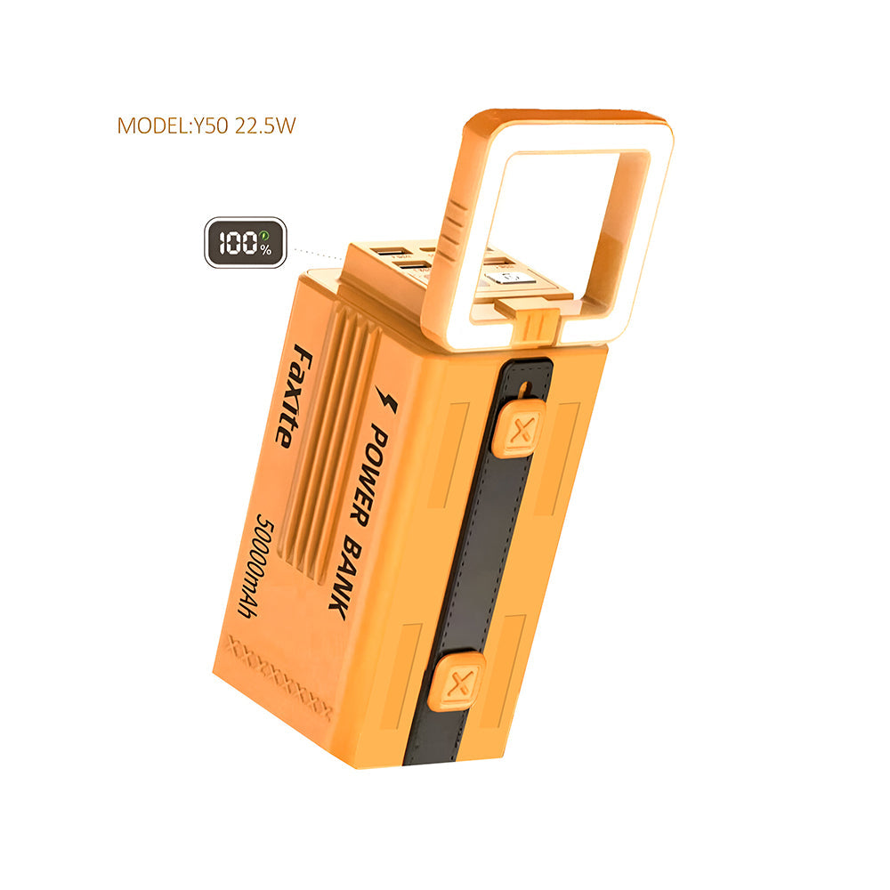 FAXITE Y50 50000MAH 22.5W FAST CHARGING PORTABLE POWER BANK WITH LED LIGHT YELLOW
