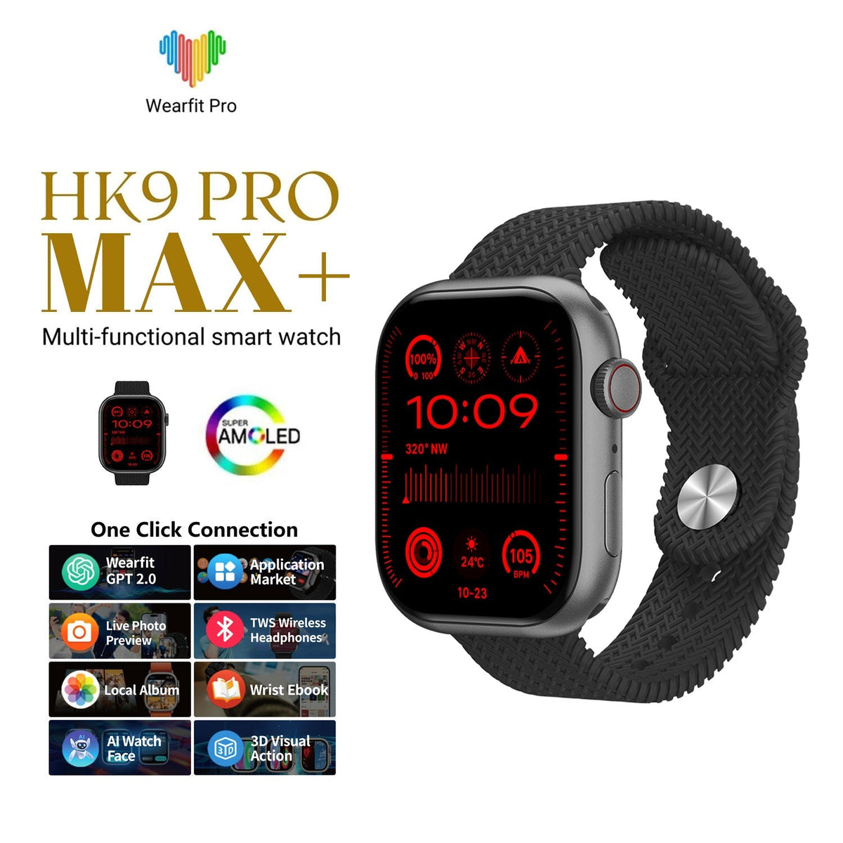HK9 PRO MAX+ SMARTWATCH 2.02 AMOLED SCREEN SUPPORT LOCAL MUSIC TWS CON ...