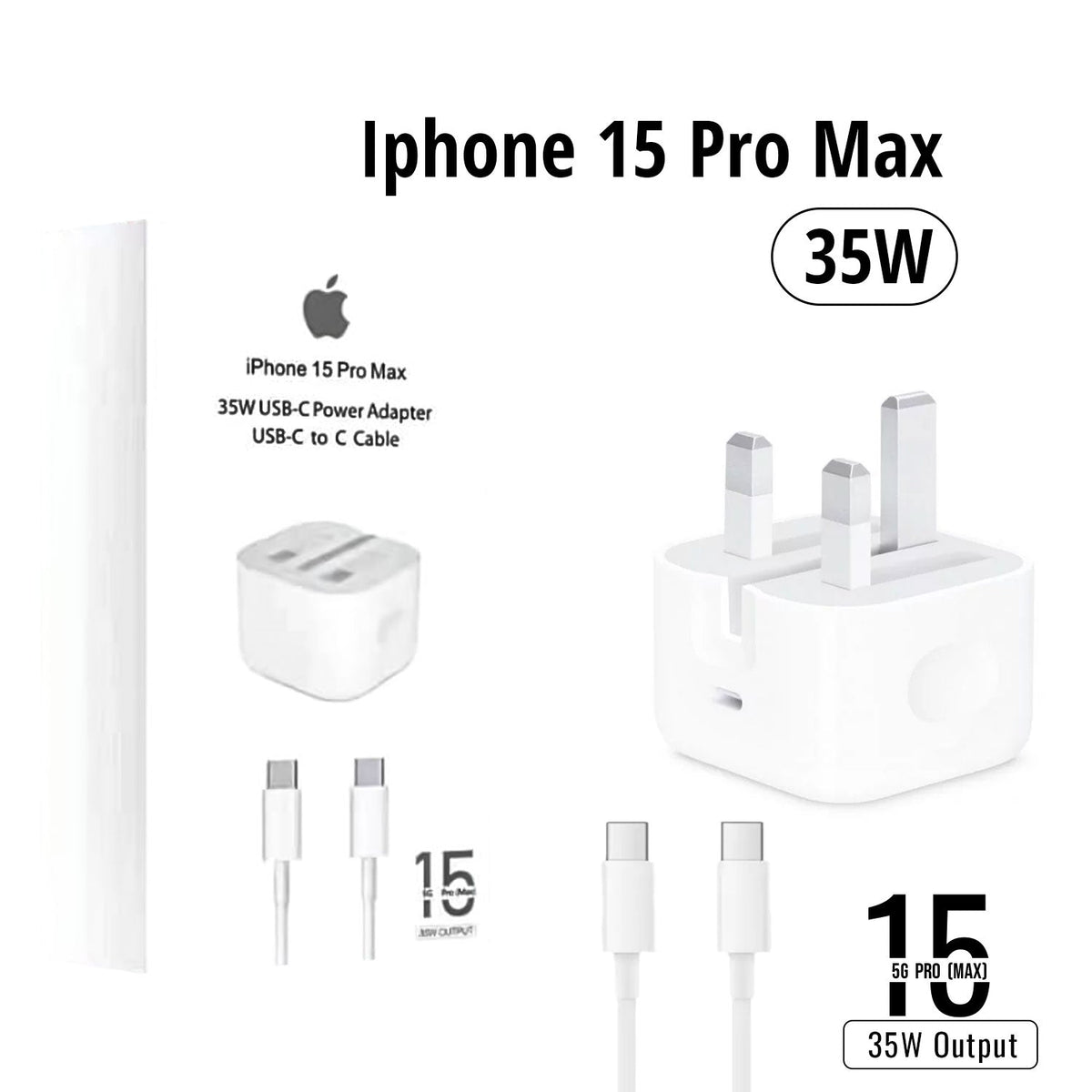 IPHONE 15 PRO MAX 3 PIN (UK PIN) 35W USB-C POWER ADAPTER