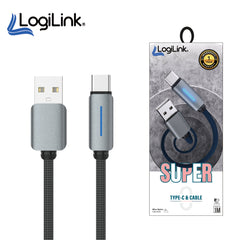 LOGILINK USB TO TYPE C NYLON FAST CHARGING DATA CABLE WITH LIGHT 1M (1 YEAR WARRANTY) GREY