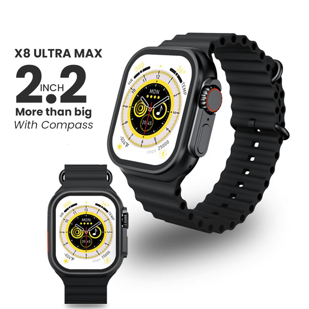 2.2 INCH X8 ULTRA MAX WITH COMPASS SMART WATCH SERIES 8 NFC ALWAYS-ON DISPLAY & WIRELESS CHARGING WITH WEARFIT PRO APP BLACK
