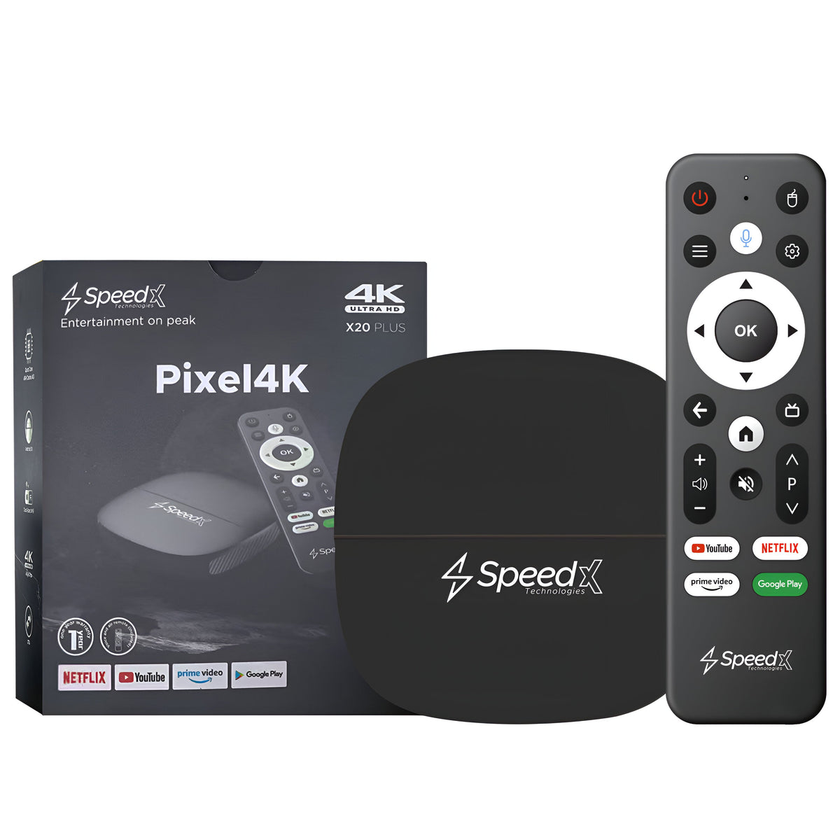 SPEEDX PIXEL4K X20 PLUS ALLWINNER H313 ANDROID 10.0V 4K SMART TV BOX 2GB+16GB Air Mouse With Voice Control