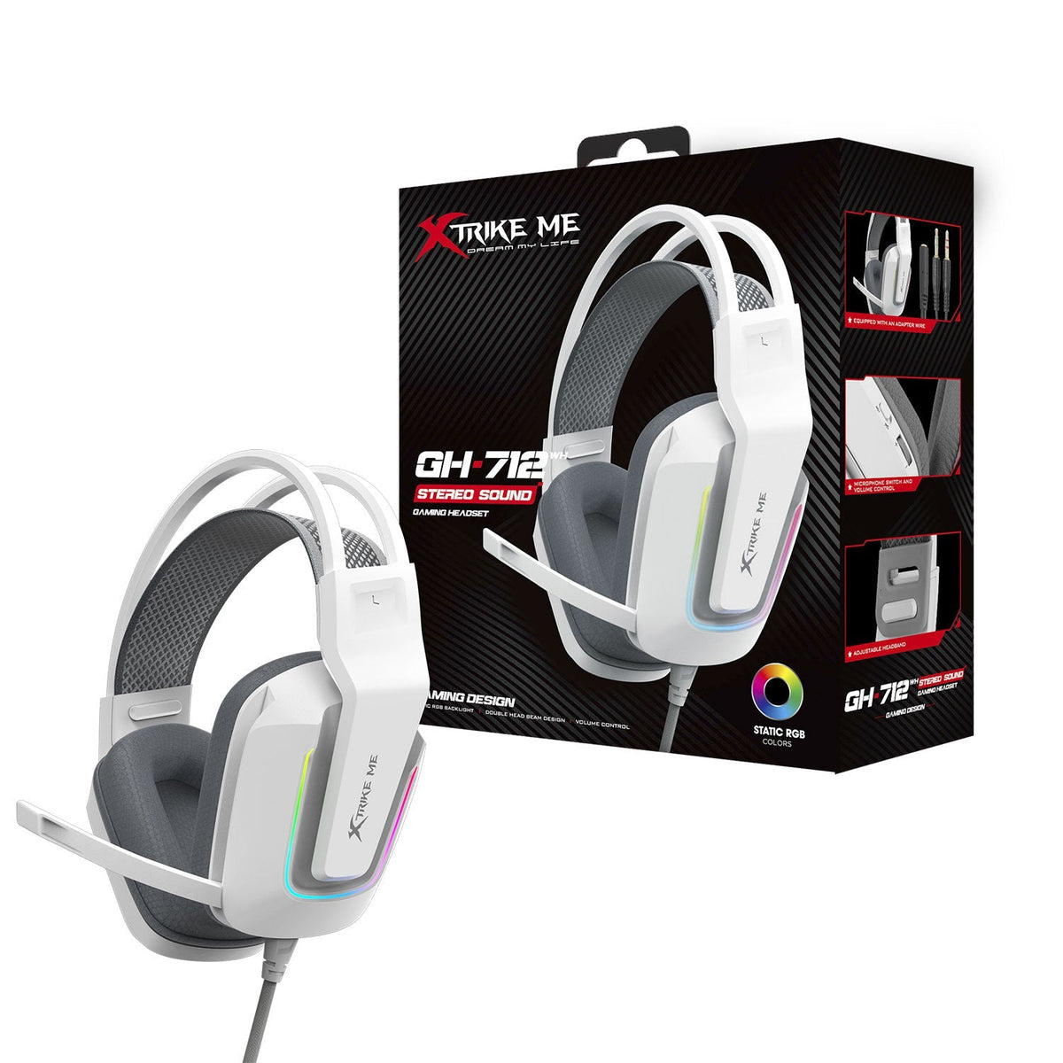 XTRIKE ME GH712 RGB GAMING HEADSET WITH NOISE REDUCTION MICROPHONE WHITE